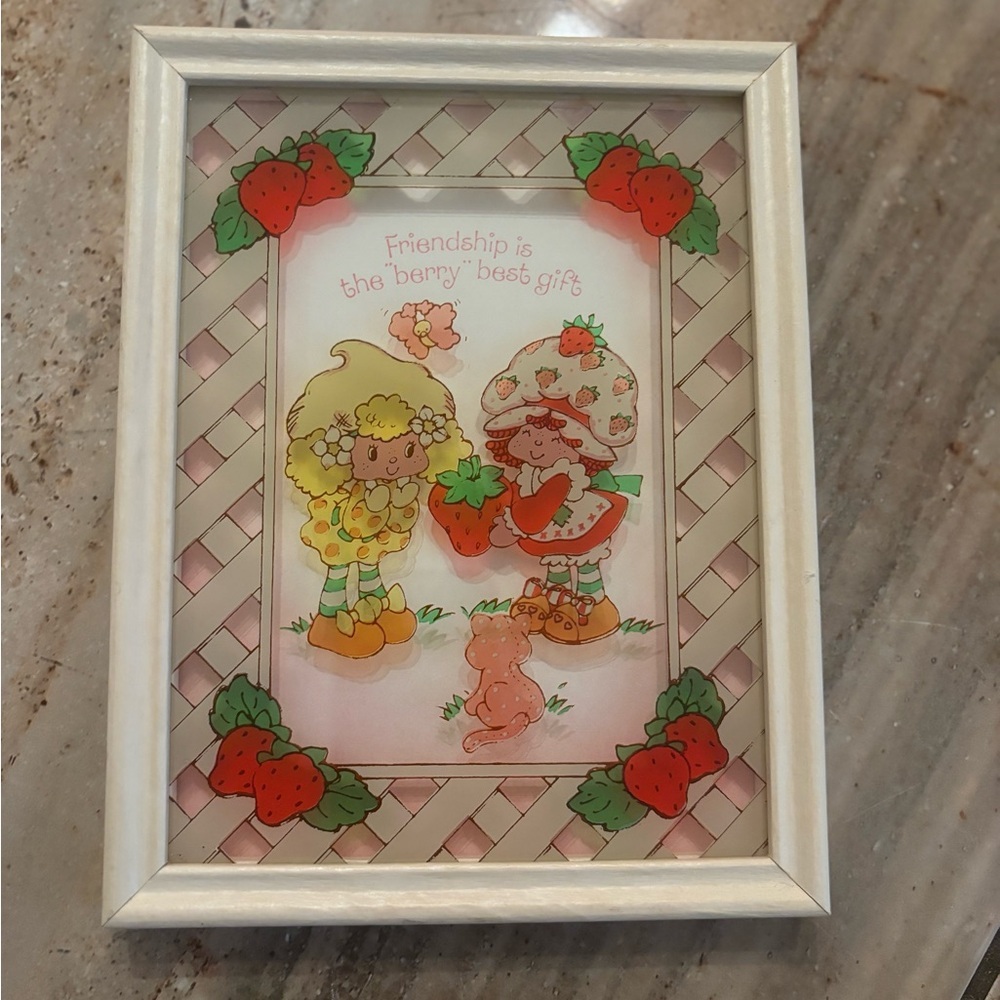 vintage 1979 Strawberry Shortcake reverse painted glass wall art